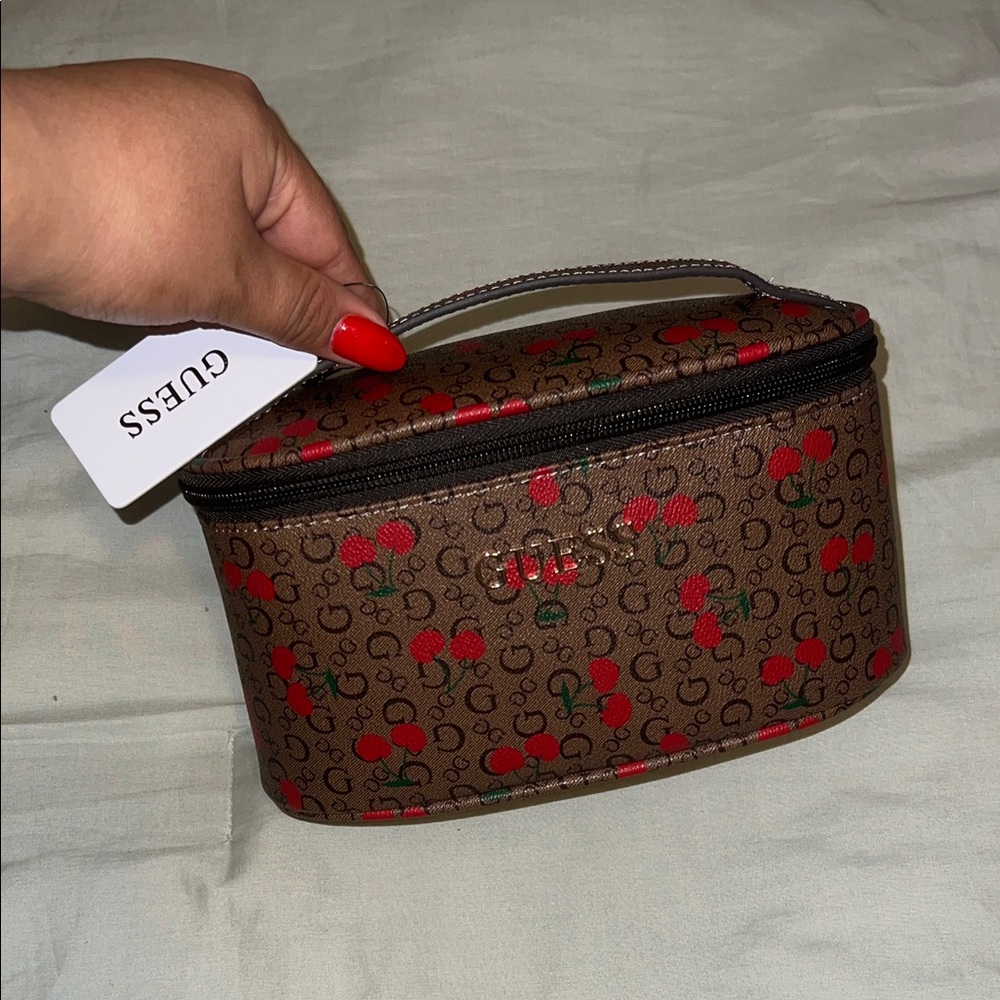 Guess Brown Cherry Pattern Cosmetic Case NWT - image 1